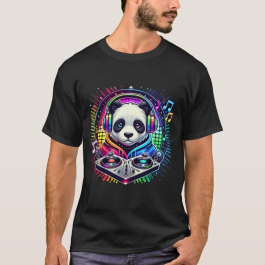 Galactic Panda DJ - Cyberpunk Music Vibes Merch T-Shirt (Vorderseite)