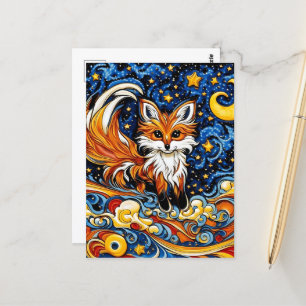 Galactic Red Fox Child like Art Postkarte