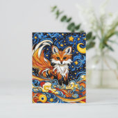 Galactic Red Fox Child like Art Postkarte (Stehend Vorderseite)