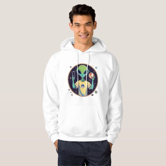 Galactic Selfie Explorer - Minimalistische Alien Hoodie (Vorne ganz)