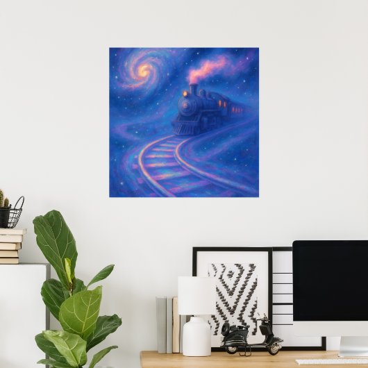 Galactic Train Track - Pastel Style Fantasy Art Poster (Heimbüro)