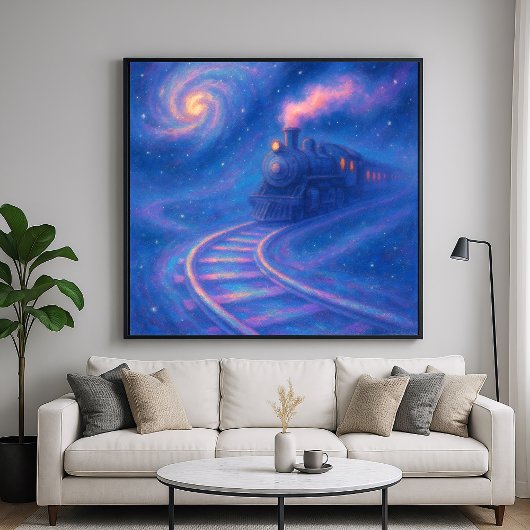 Galactic Train Track - Pastel Style Fantasy Art Poster