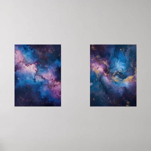Galactic Whispers - Abstrakte Leinwand im Weltraum Bilderwand Sets (Vorderseite)