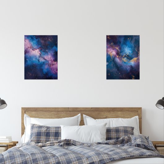 Galactic Whispers - Abstrakte Leinwand im Weltraum Bilderwand Sets (Schlafzimmer)
