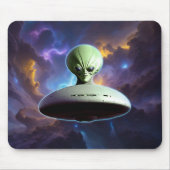 Galaktische Begegnung: Grüne Alien Kopf UFO Abente Mousepad (Vorne)