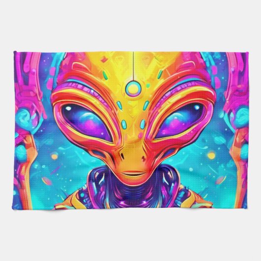 Galaktische Cyborg-Alien mit Neon Glow Geschirrtuch (Horizontal)