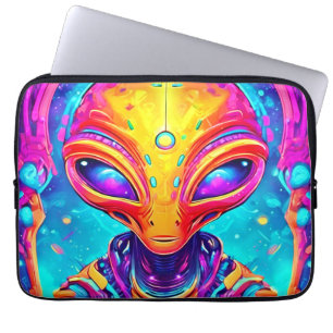 Galaktische Cyborg-Alien mit Neon Glow Laptopschutzhülle