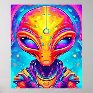 Galaktische Cyborg-Alien mit Neon Glow Poster