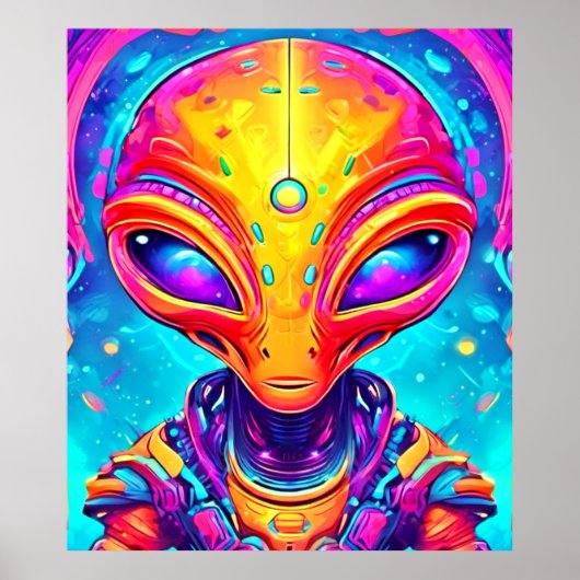 Galaktische Cyborg-Alien mit Neon Glow Poster (Vorne)