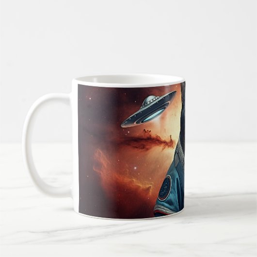 Galaktische Katzenastronautin Kaffeetasse (Links)