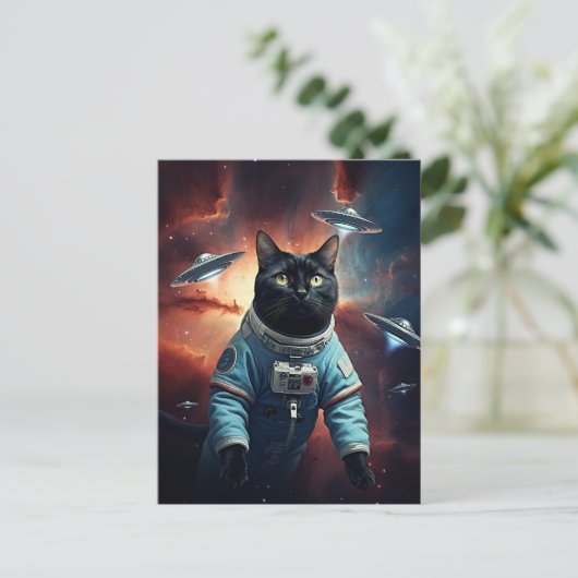 Galaktische Katzenastronautin Postkarte (Stehend Vorderseite)