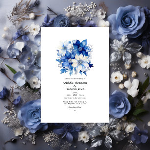 Galaktische Kobalt- und Silber-Blumenhochzeit Einladung