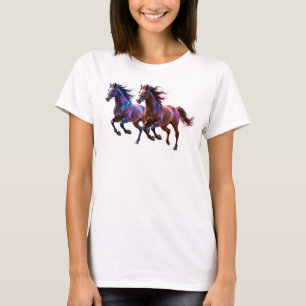 Galaktische laufende Neon-Mystik-Pferde Paar Fanta T-Shirt
