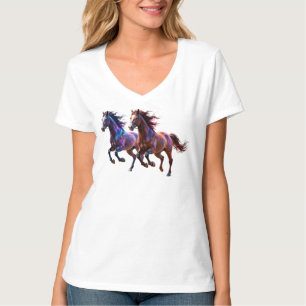 Galaktische Laufende Neon-Mystische Pferde Paar Fa T-Shirt