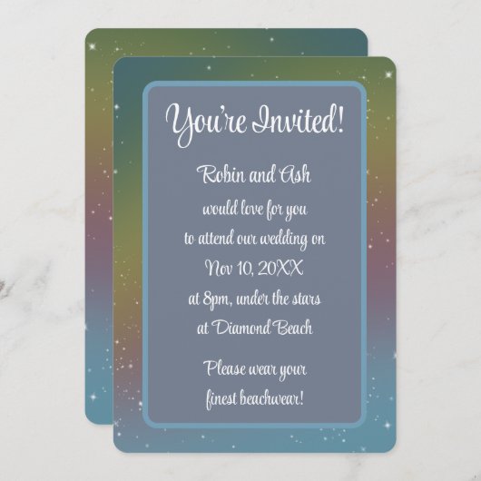 Galaktische Mute-Rainbow-Hochzeit Einladung (Vorne/Hinten)