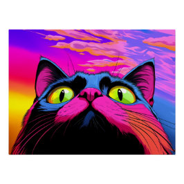 Galaktische Neugier: Kosmischer Blick einer Katze Poster