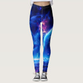 Galaktische Oase: Blauer Nebel Stellar Landschaft Leggings (Vorderseite)