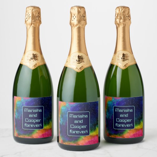 Galaktische SCI-Fi-Hochzeit Schaumweinetikett (Flaschen)