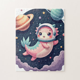 Galaktischer Axolotl-Aufkleber Süße Weltraumkatze Puzzle