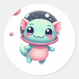 Galaktischer Axolotl Weltraum Katze Kawaii Kosmisc Runder Aufkleber