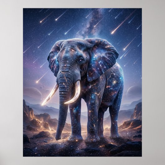 Galaktischer Elefant Sternenfall Himmel Poster (Vorne)