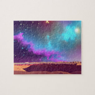 Galaktischer Lila und blauer mystischer Himmel übe Puzzle