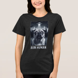 Galaktischer Mops UFO Selfie Weltraumsteh Geschenk Tri-Blend Shirt