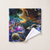 Galaktischer Raum mit Nebeln und Planeten Badhandtuch Set (Waschlappen)