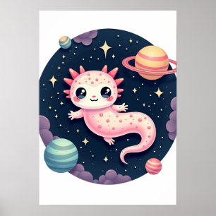 Galaktischer Stimmung Kosmischer Axolotl-Aufkleber Poster