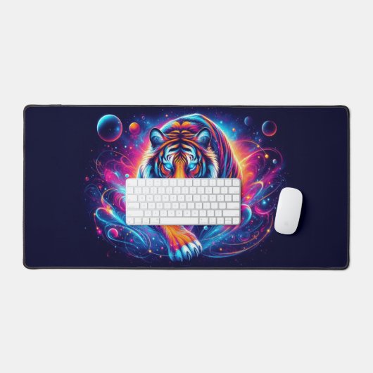 Galaktischer Tiger, Augen fangende Neontiere Schreibtischunterlage (Tastatur & Maus)