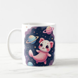 Galaktisches Axolotl Weltraum Katze Kawaii Aufkleb Kaffeetasse