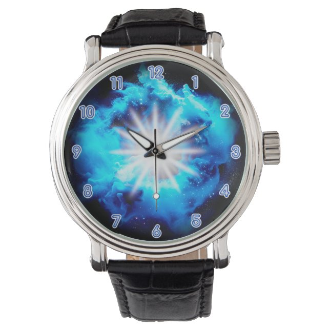 Galaktisches Cloud Burst Neon Glow Effect Design Armbanduhr (Vorderseite)