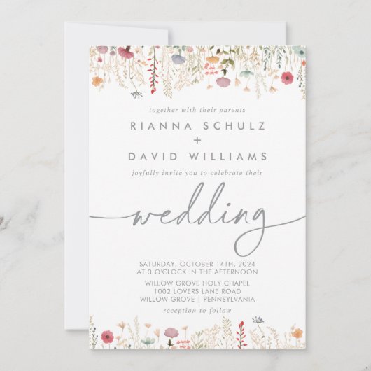 Galant Multicolor Wildblume Front & Back Wedding Einladung (Vorderseite)