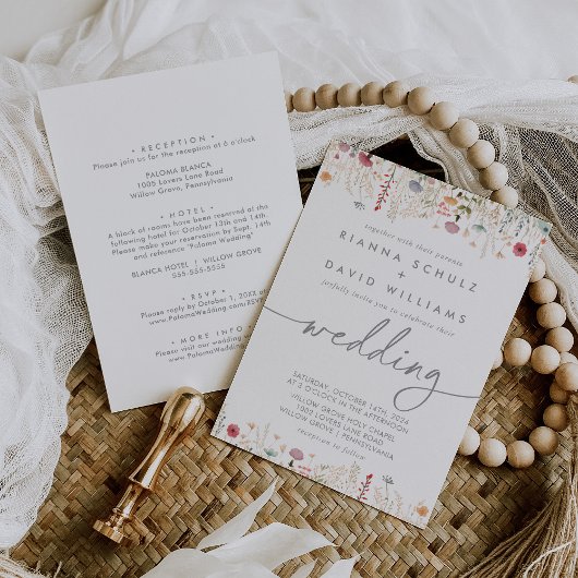 Galant Multicolor Wildblume Front & Back Wedding Einladung
