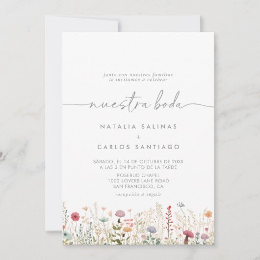 Galant Wildflower Front & Back Nuestra Boda Einladung (Vorderseite)
