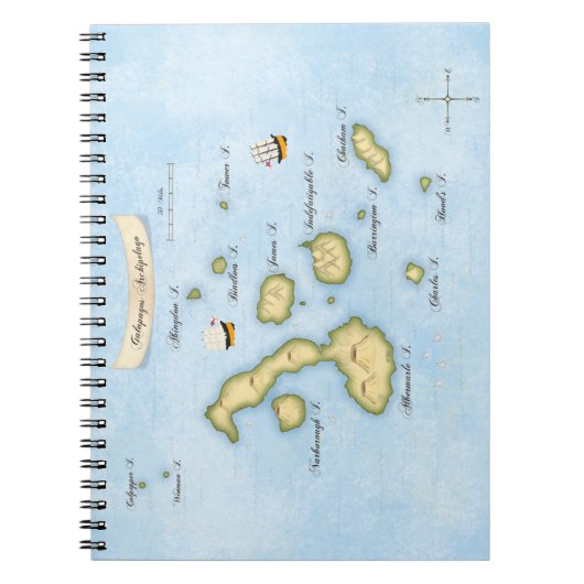 Galapagos Archipelago Schöne Karte mit Schiffen Notizblock (Vorderseite)