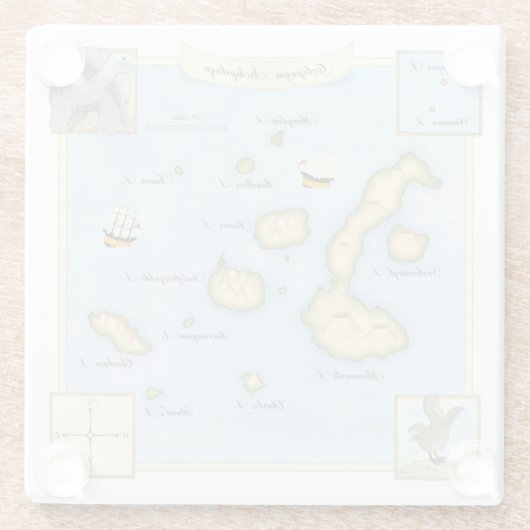 Galapagos-Inseln Karte mit Verziertem Rahmen Glasuntersetzer (Rückseite)