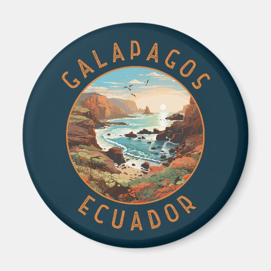 Galapagos-Inseln Retro-Distressiver Kreis Magnet (Vorne)