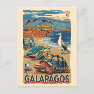 Galapagos-Tiere Reise Kunst Vintage Postkarte