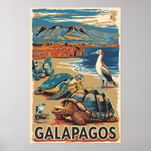 Galapagos Tiere Reisen Kunst Vintag Poster