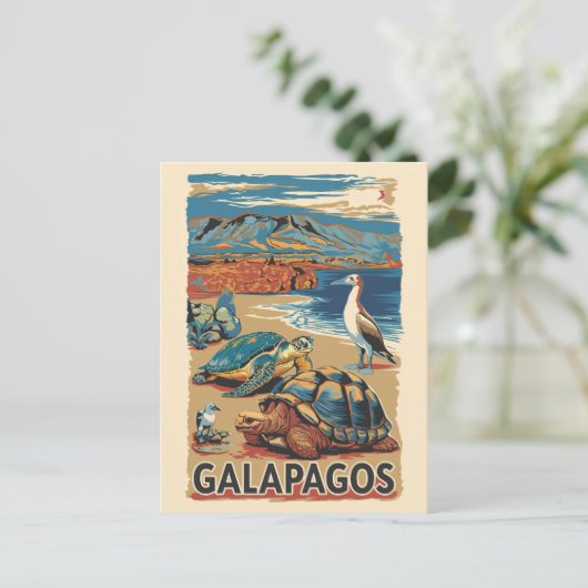 Galapagos Tiere Reisen Kunst Vintag Postkarte (Stehend Vorderseite)