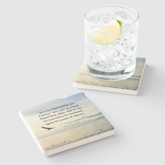 Galatians 5:1 Für FREEDOM Christ hat Set uns koste Steinuntersetzer (Seitenansicht)