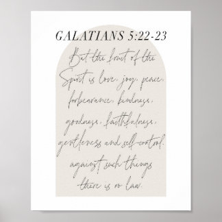 Galatians 5:22-23 Minimal Boho Beige Arch Script Poster
