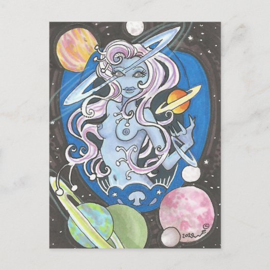 Galaxia Sci-Fi Space Girl Fantasy-Planeten Postcar Postkarte (Vorderseite)