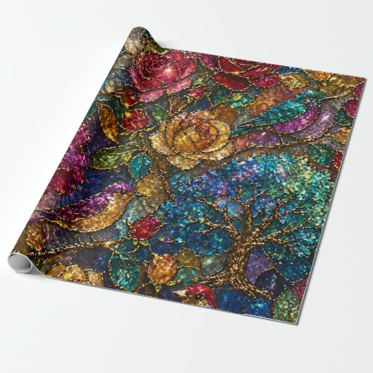Galaxie-Blumen-Vogel-Muster Geschenkpapier (Ungerollt)
