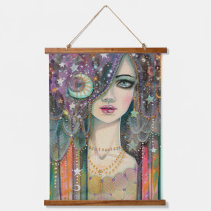 Galaxie-Mädchen Himmelsbohemien-Fantasy-Kunst Wandteppich Mit Holzrahmen