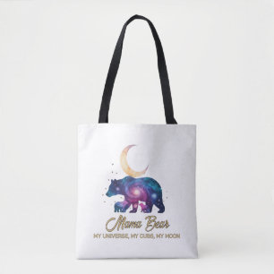 Galaxie Mama Bär & Mondsilhouette der Jungen Tasche