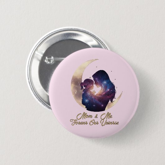 Galaxie Mama & Kind Silhouette Mond Kunst Button (Vorne & Hinten)