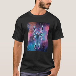 Galaxie mit Pferd-Tierkopf Retro-Pastell-Weltraum T-Shirt