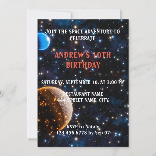 Galaxie mit Sternen und Planeten Einladung (Vorderseite)